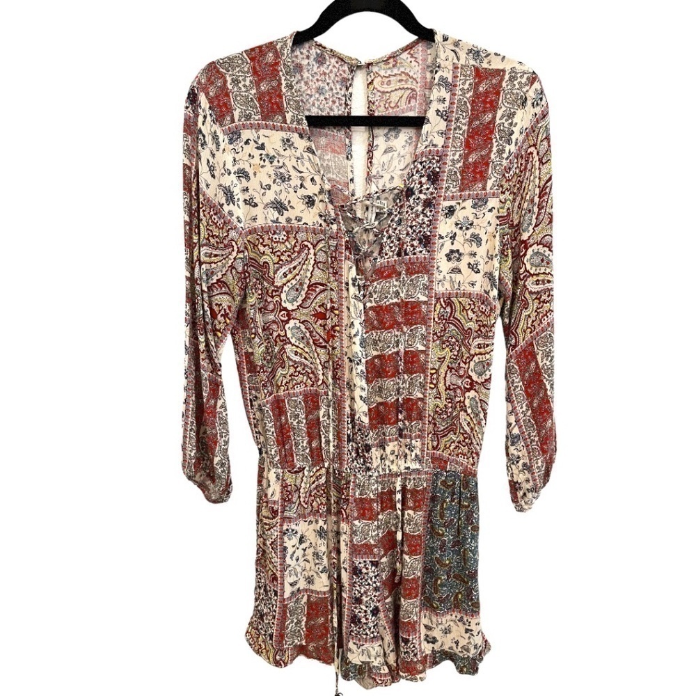 EAGLE Outfitters Lace-Up Front Long Sleeve Ruffle Hem Romper Medium